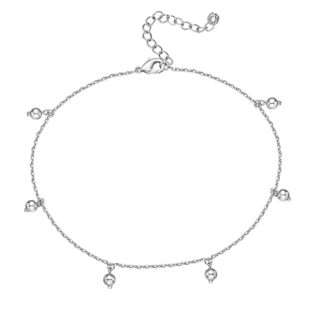 14K Gold Plated Charm Link Chain Dot Adjustable Anklet In White Gold